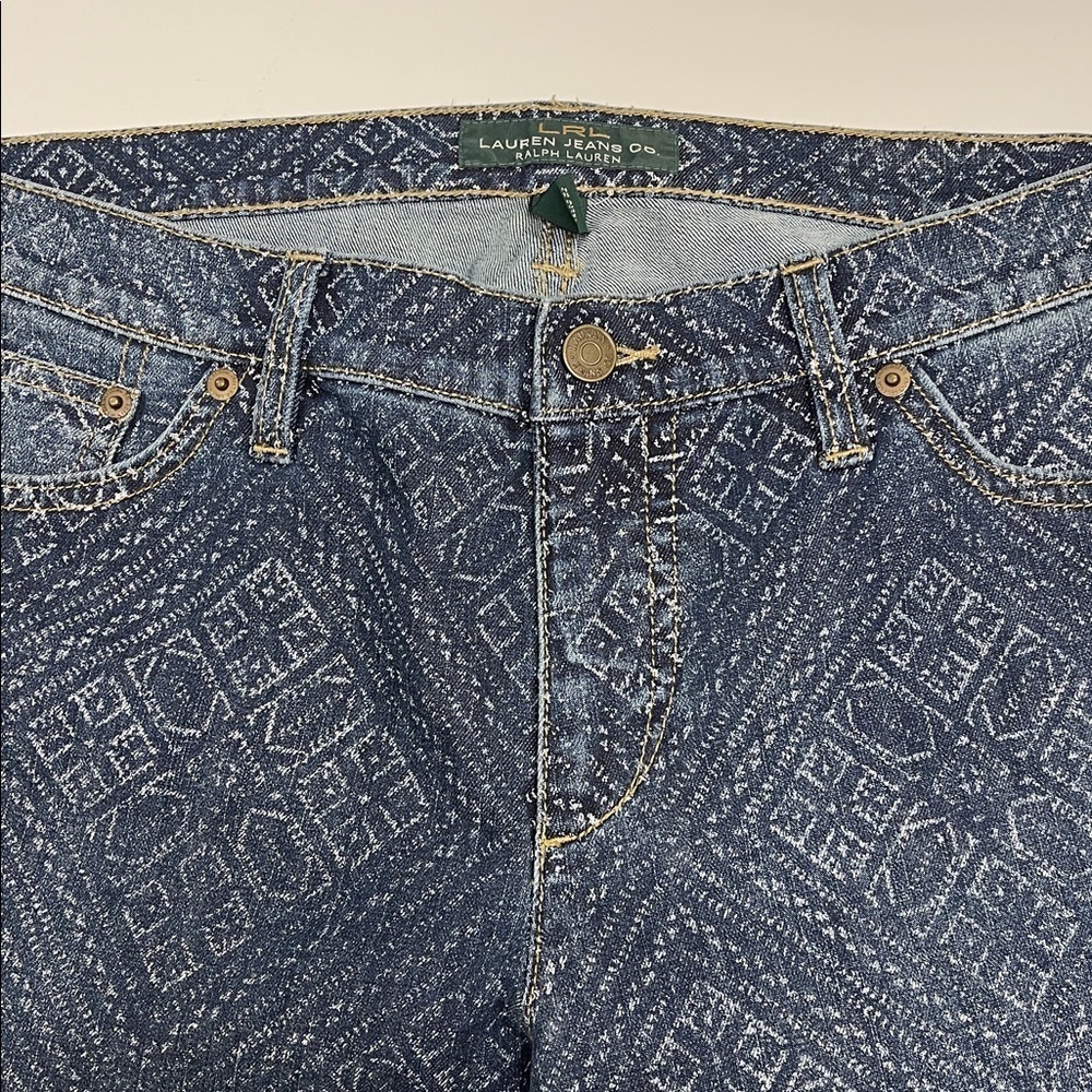 Lauren Jeans Co. Ralph Lauren Monogram Jacquard Jeans - 10 Straight Mid Rise